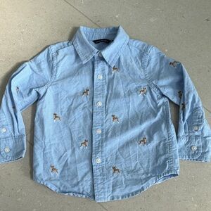 Janie and Jack Light Blue Button Down with Dog Embroidery